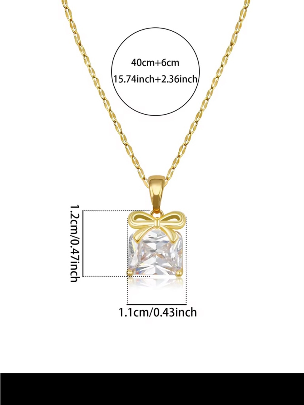 Gold Bow Pendant Necklace with Clear Stone - Women Jewelry